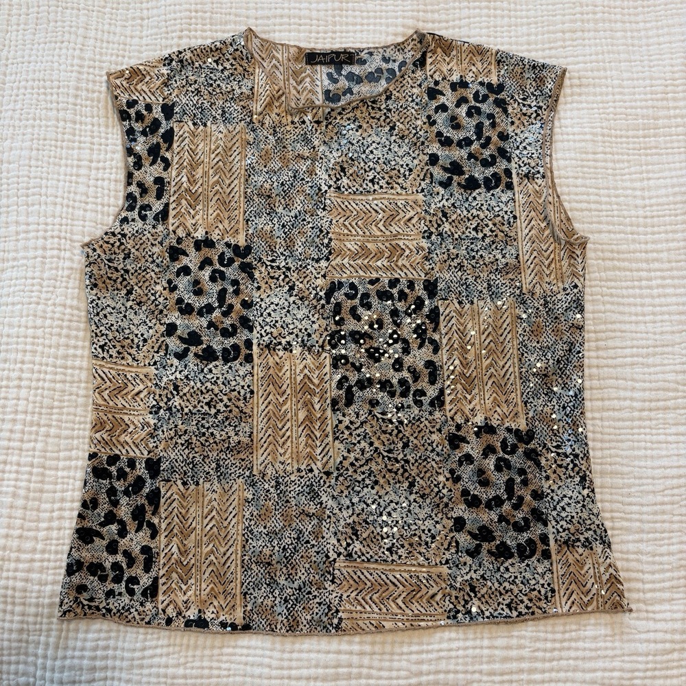 Y2K Jaipur Top Women Sz Medium Boho Animal Print Patchwork Stretch Festival Chic